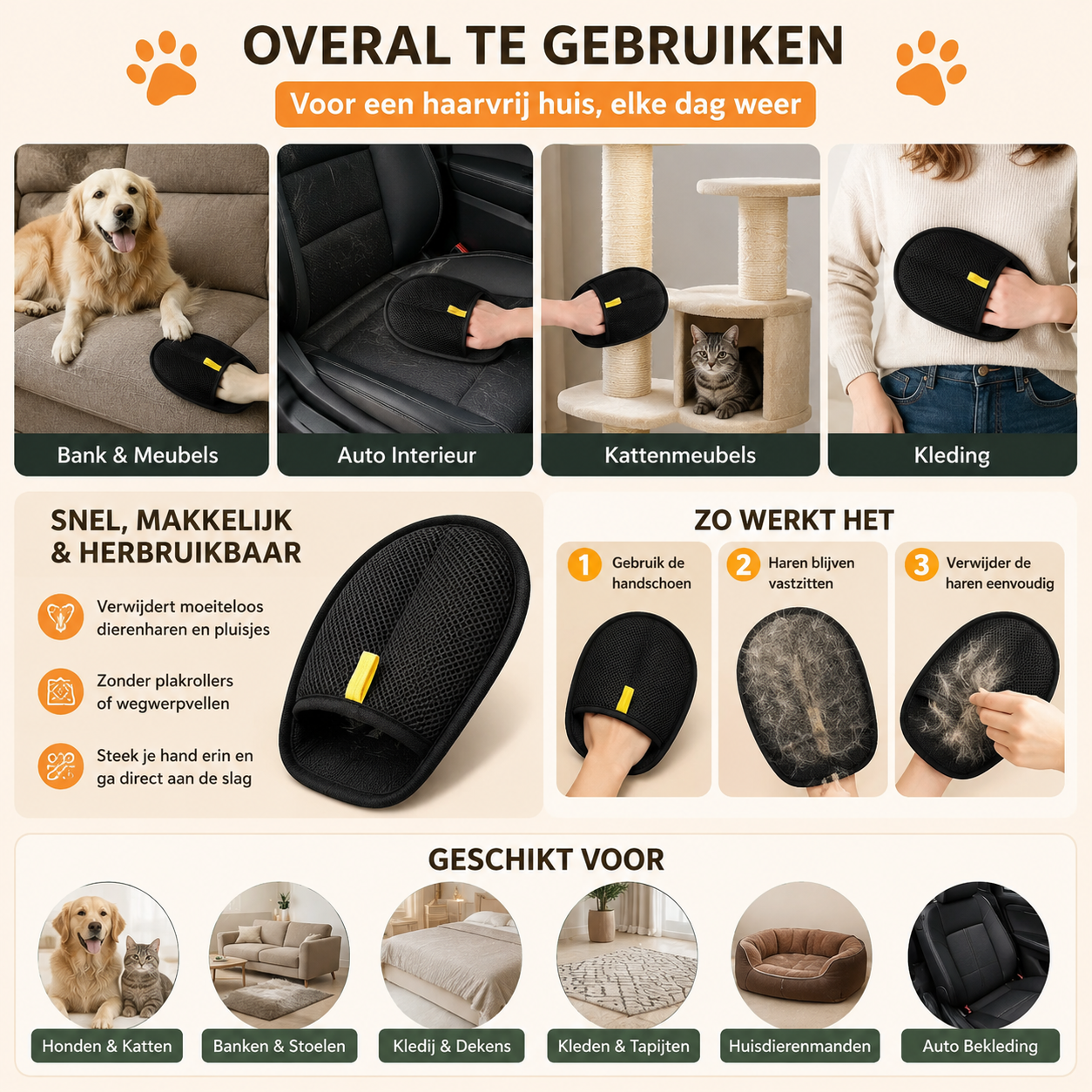 Huisdieren Haar & Geur Startpakket – Enzyme Guardian 750ml + dierenhaar handschoen - Afbeelding 2