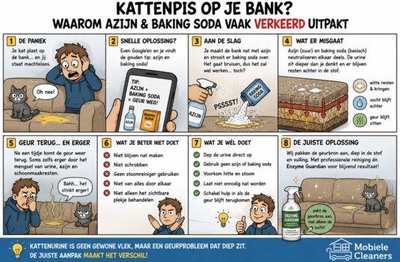 Kattenpis op de bank behandeld met azijn en baking soda