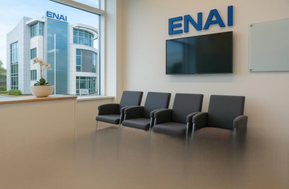 Vergaderruimte bij ENAI met frisse, gereinigde vergaderstoelen na behandeling door Mobiele Cleaners