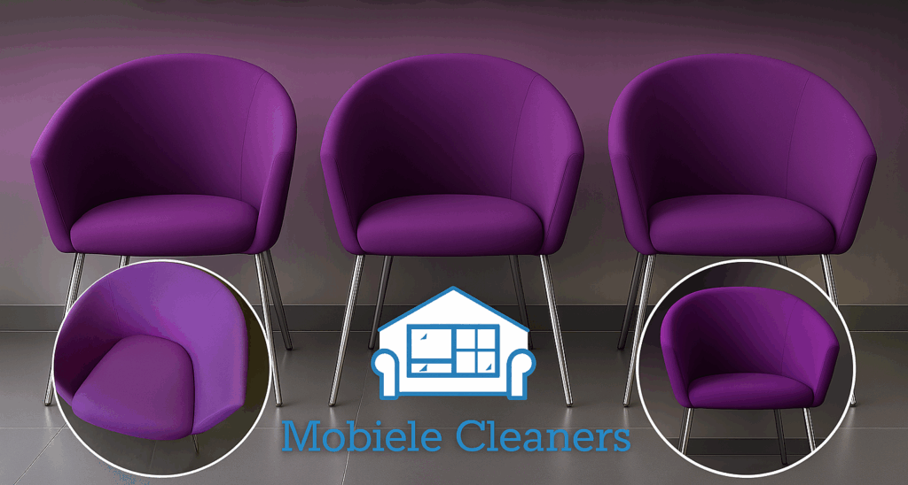 Professionele stoelreiniging in Rotterdam – paarse stoffen stoelen voor en na reiniging zichtbaar schoner