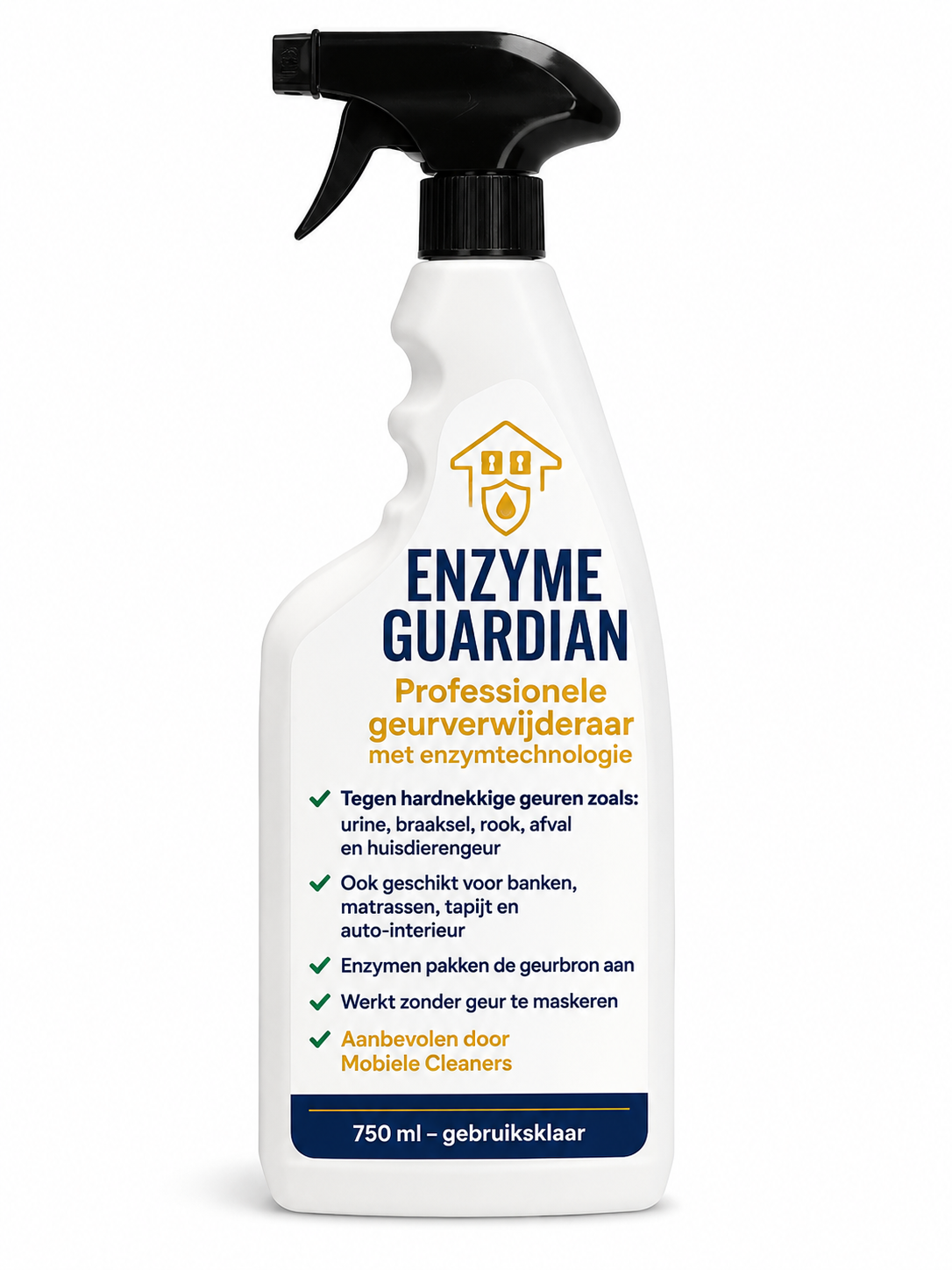 ENZYME GUARDIAN Professionele geurverwijderaar met enzymtechnologie ✅ Tegen urine, braaksel, rook, afval en huisdierengeur ✅ Voor banken, matrassen, tapijt en auto-interieur ✅ Enzymen pakken de geurbron aan ✅ Werkt zonder geur te maskeren ✅ Aanbevolen door Mobiele Cleaners 750 ml – gebruiksklaar