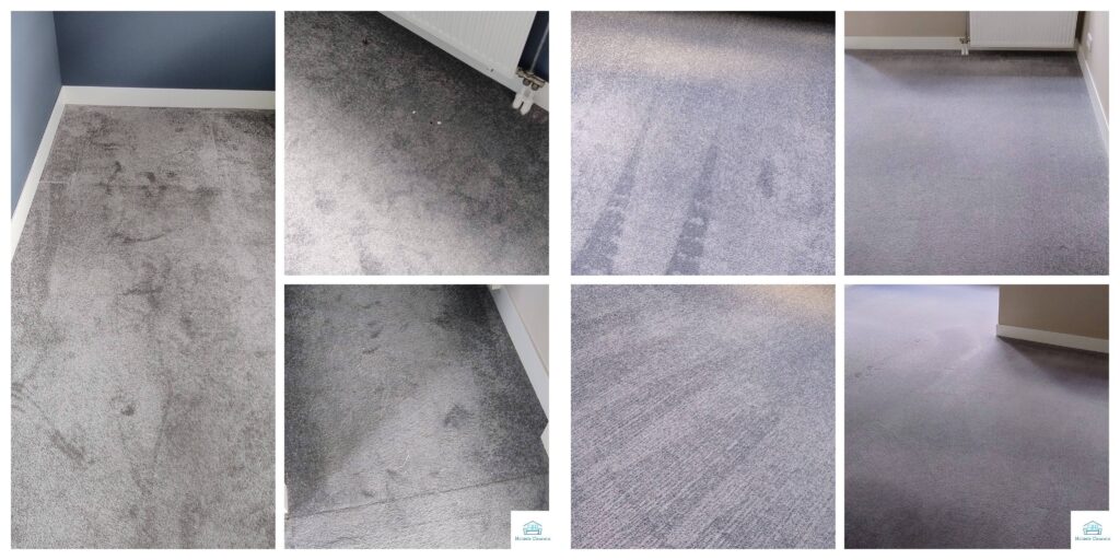 Vloerbedekking in slaapkamer voor en na professionele reiniging door Mobiele Cleaners in Hendrik-Ido-Ambacht