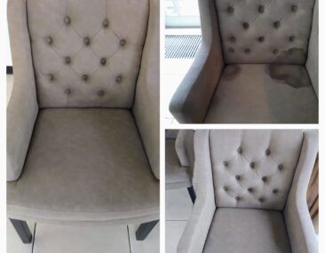 Voor en na reiniging rode wijnvlek uit stoel – Mobiele Cleaners